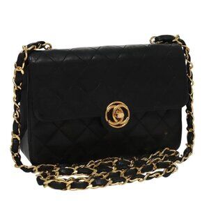 CHANEL Chain Matelasse Shoulder Bag Lamb Skin Black Gold CC Auth PP133